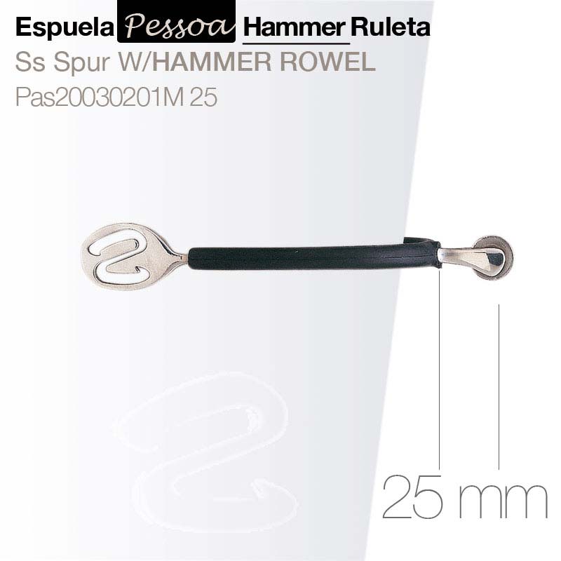 Espuela Pessoa Hammer Ruleta aço inox com revestimento preto e largura 25 mm