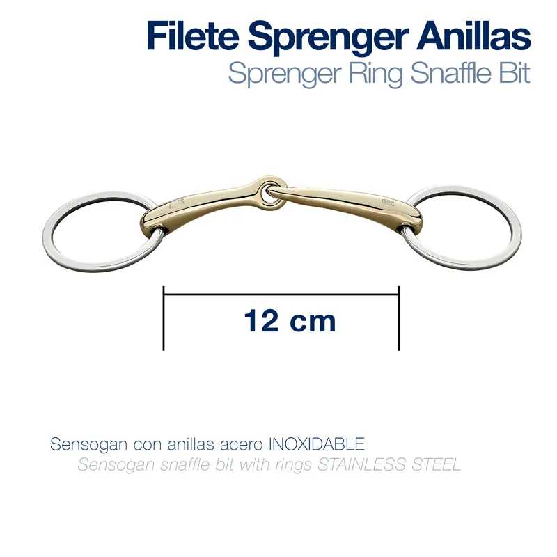 Freio Sprenger Anillas com bocal dourado e anéis prateados de 12 cm