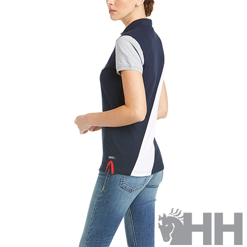 Colete desportivo feminino azul escuro e cinzento claro com fecho frontal e detalhe vermelho