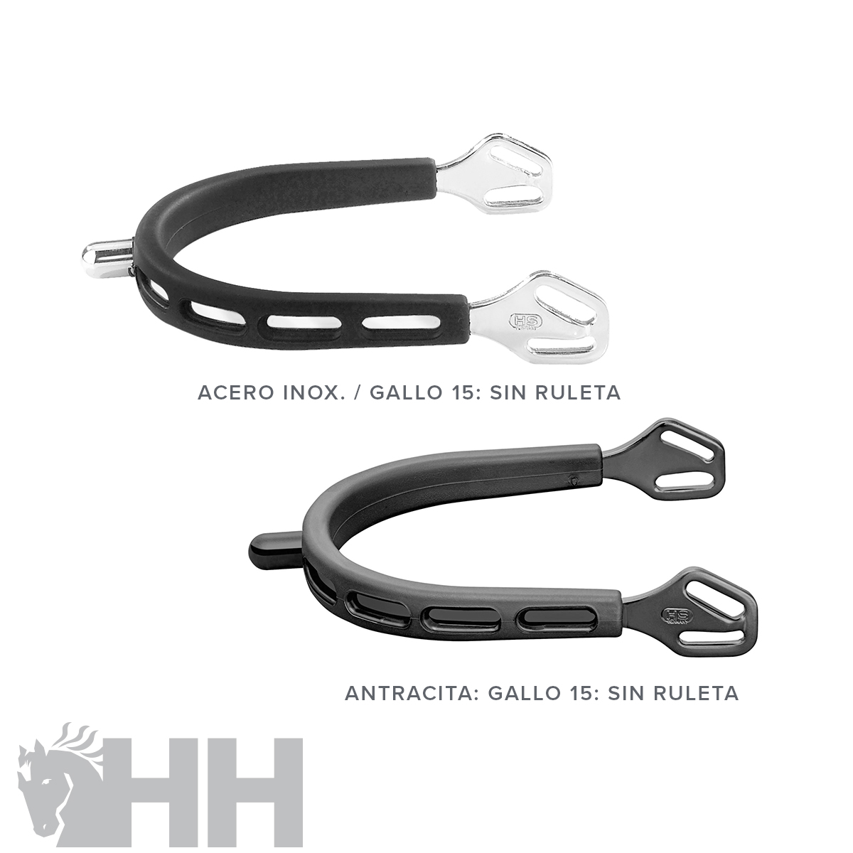 Dois esporas para montaria em aço inoxidável e antracite sem ruleta