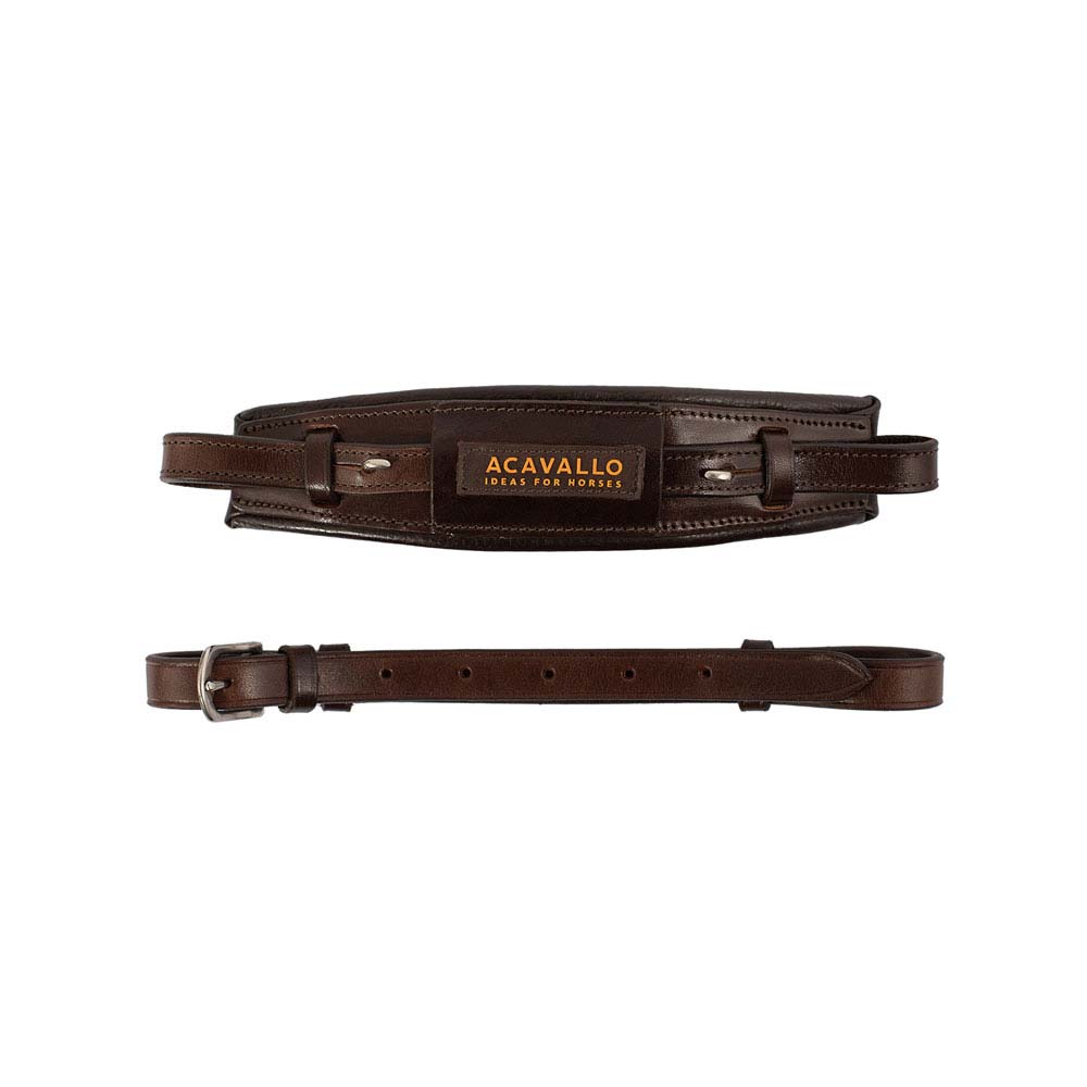 Conjunto de correias de couro castanho com etiquetas e fivela