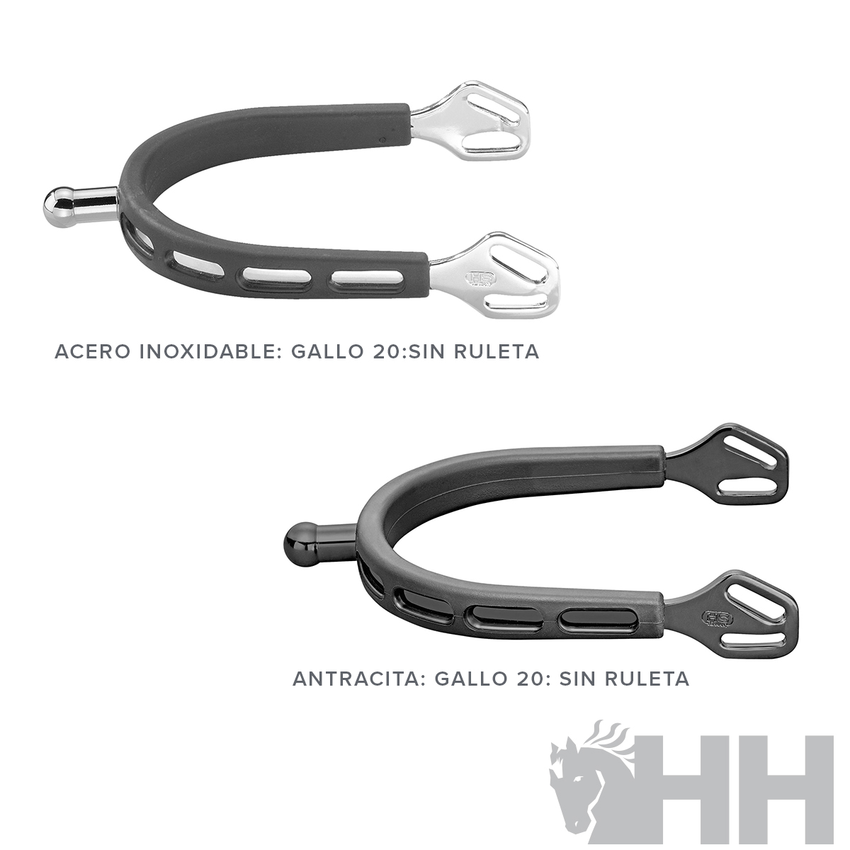 Dois esporas para cavalo em aço inoxidável e antracite com design aberto