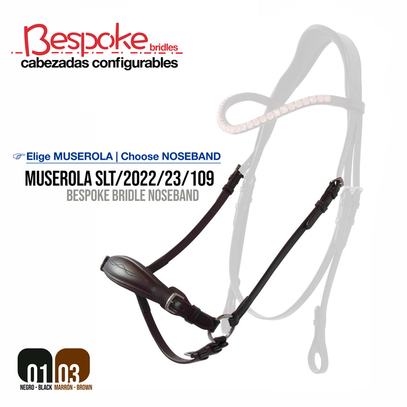 Cabeçada personalizada de couro castanho escuro para cavalo com almofada no nariz e texto promocional