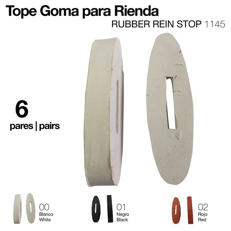 Tope de borracha para rédea em várias cores e números de identificação.