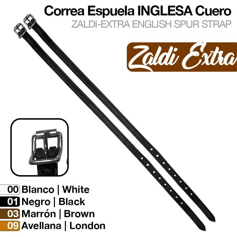 Duas correias de espuela inglesas de couro preto com fivelas metálicas