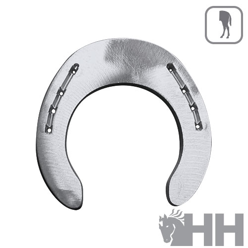 Ferradura metálica prateada com furos para pregos