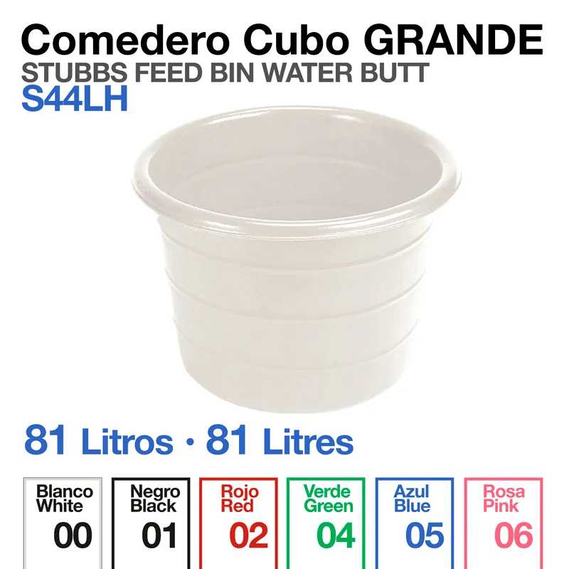 Comedouro cubo grande branco em destaque com texto e tabela de cores