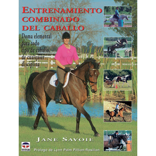 Capa de livro sobre treino combinado de cavalos com cavaleiro em cavalo castanho e texto em espanhol.