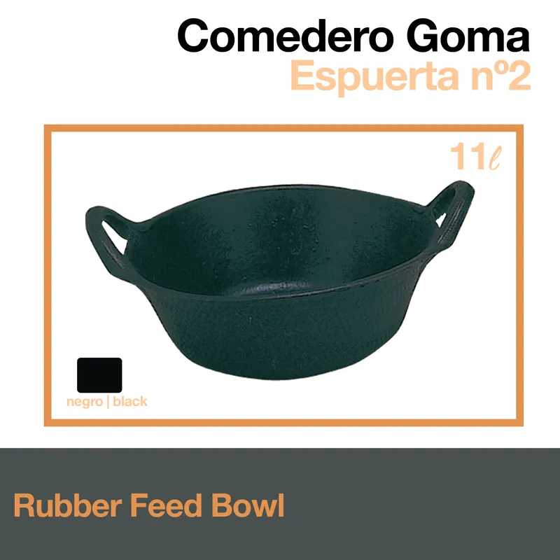 Taça de alimentação preta de borracha com duas pegas laterais