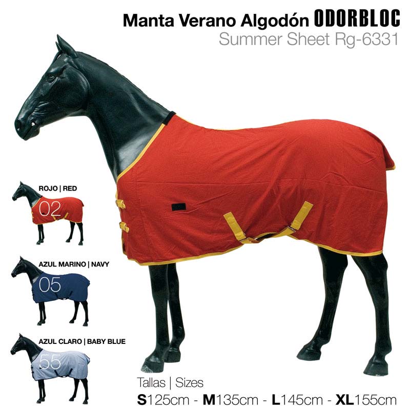 Manta de verão para cavalo em algodão vermelho com detalhes amarelos, com opções em azul marinho e azul claro e tamanhos diversos
