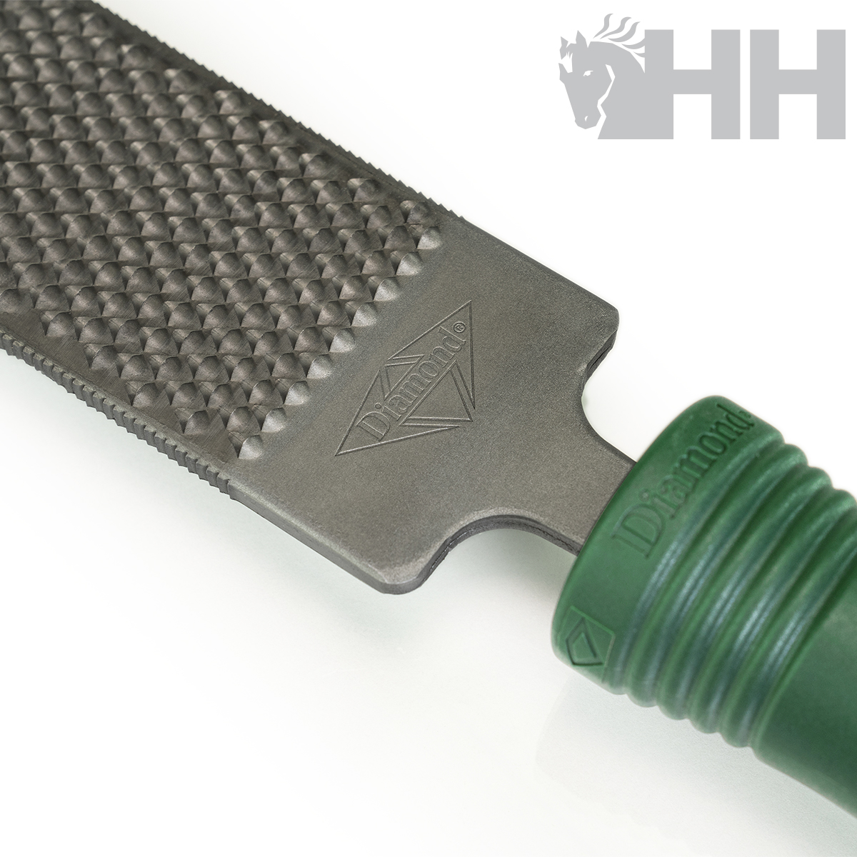 Lima de metal com cabo verde e superfície texturizada