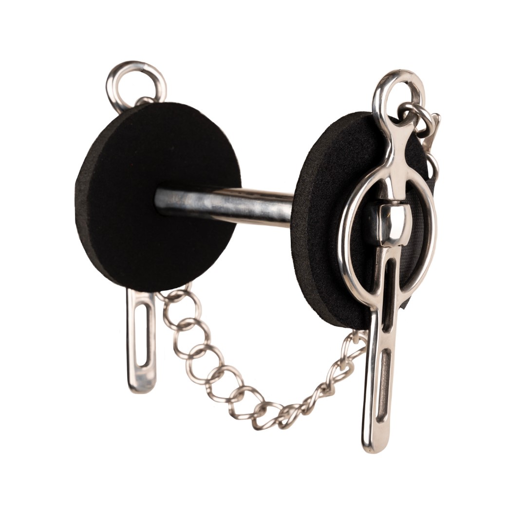 Suporte para orelha em metal prateado e borracha preta com corrente metálica