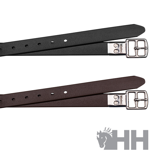 Dois cintos de pele sintética preto e castanho com fivelas metálicas prateadas e texto 'Wintec'