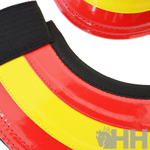 Colar refletor para cão em amarelo e vermelho com fecho preto e logo HH