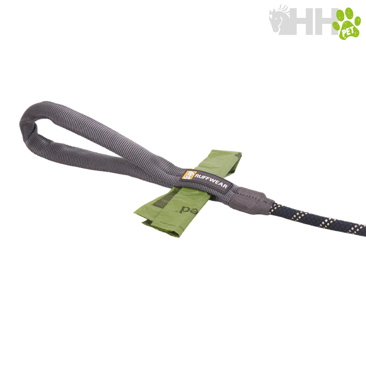Trela para cão têxtil com alça cinzenta e etiqueta RUFFWEAR