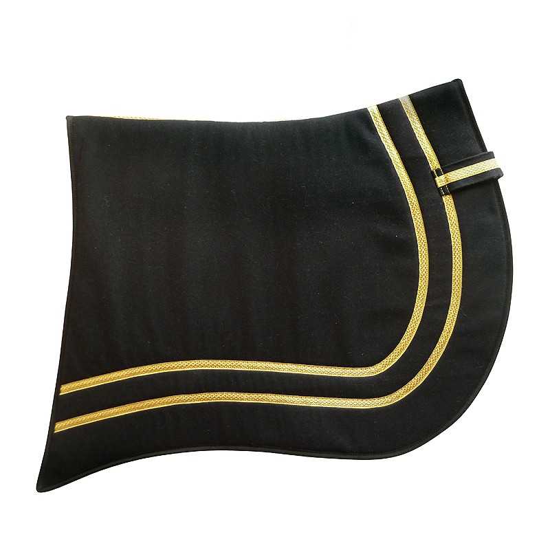 Tapete para sela de cavalo preto com linhas douradas