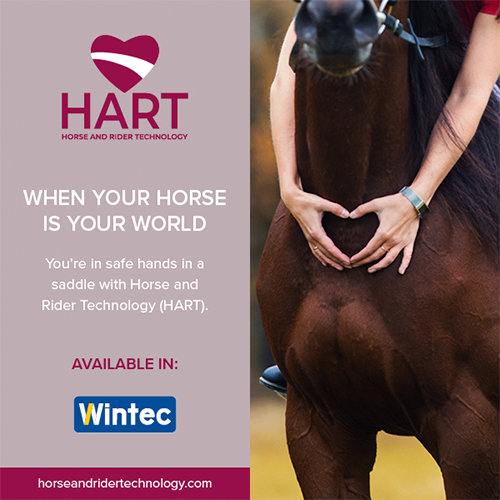 Publicidade HART com cavalo castanho e mãos a formar coração sobre o cavalo