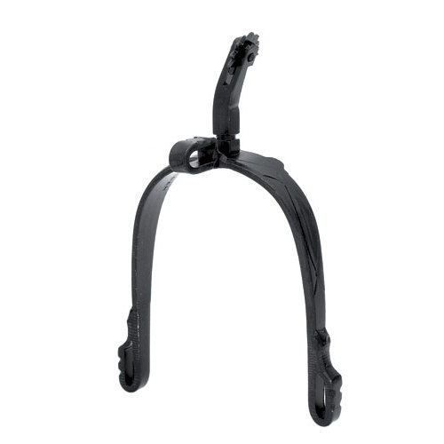 Suporte preto em forma de U com gancho ajustável, isolado em fundo branco.