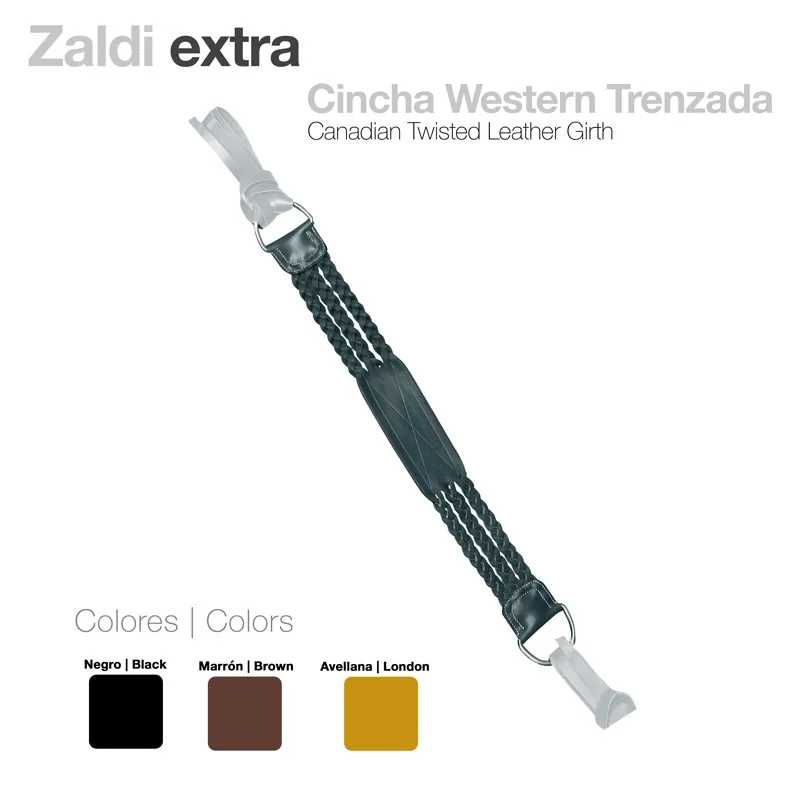 Cincha Western Trenzada em pele negra com fivelas metálicas prateadas Zaldi extra.