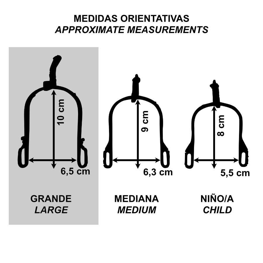 estribos com medidas grandes, medianos e de criança