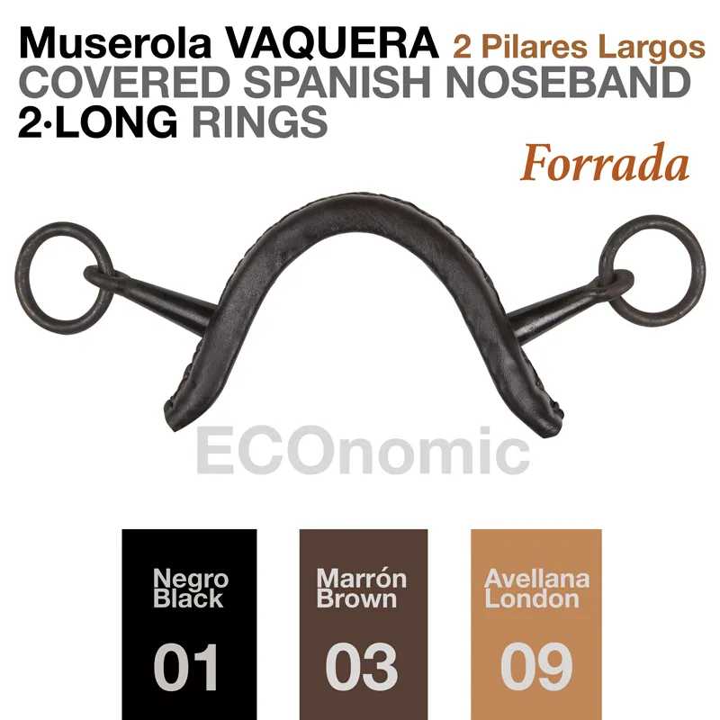 Muserola vaquera com pilares e anéis longos, disponível em três cores