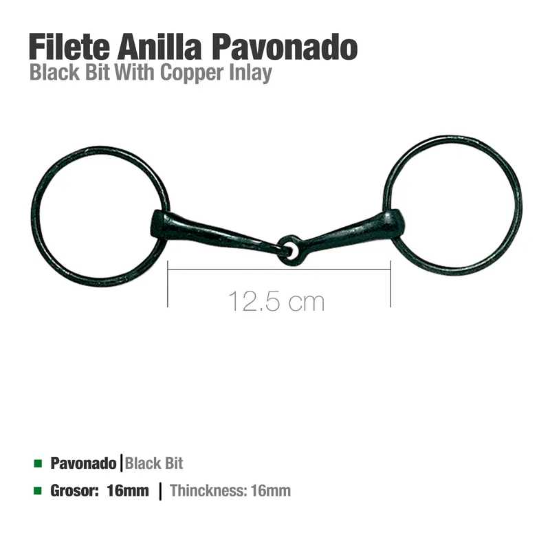 Filete Anilla Pavonado com bit preto e anéis circulares pretos, 12,5 cm