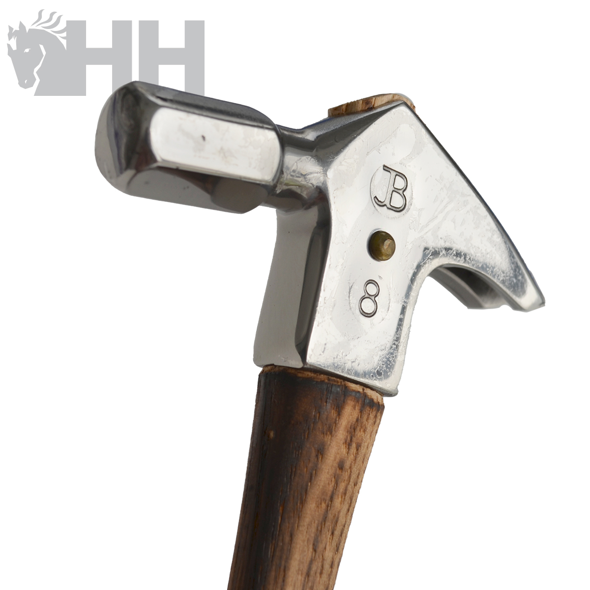 Martelo de madeira e metal com inscrições B 8
