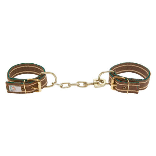 Algemas de tecido castanho com corrente metálica