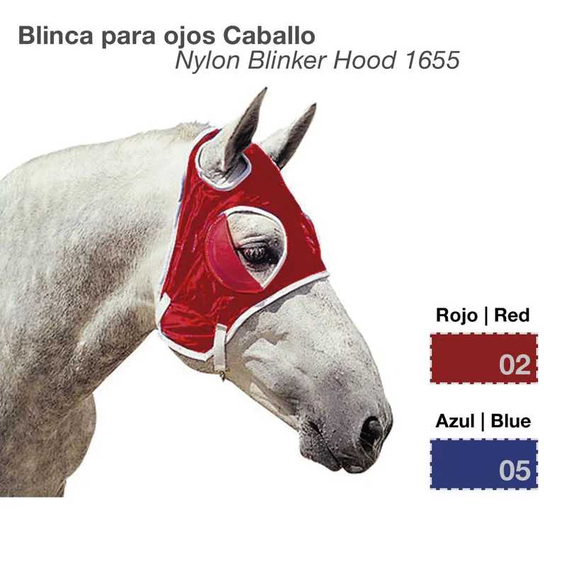 Máscara para cavalo de nylon em vermelho com buracos para os olhos e ajustadores brancos