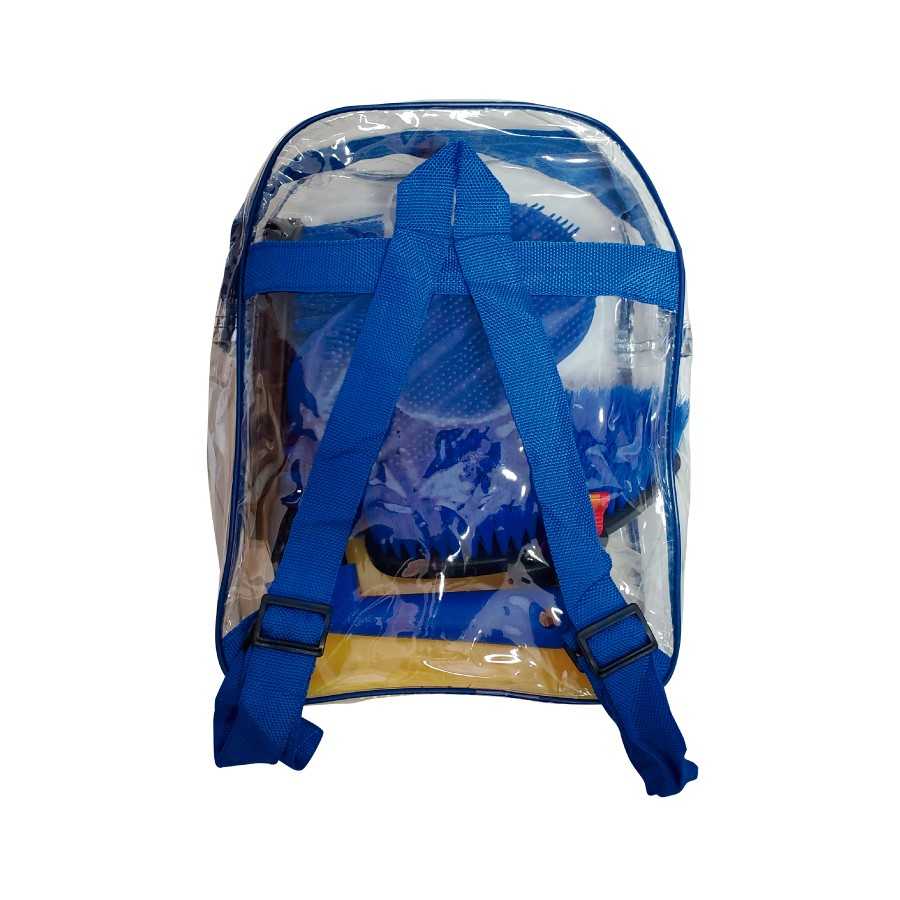 Mochila transparente com alças azuis