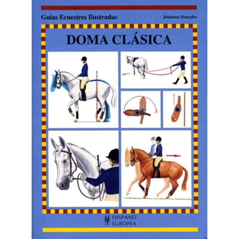 Capa de livro 'Doma Clássica' com ilustrações de cavaleiros em cavalos