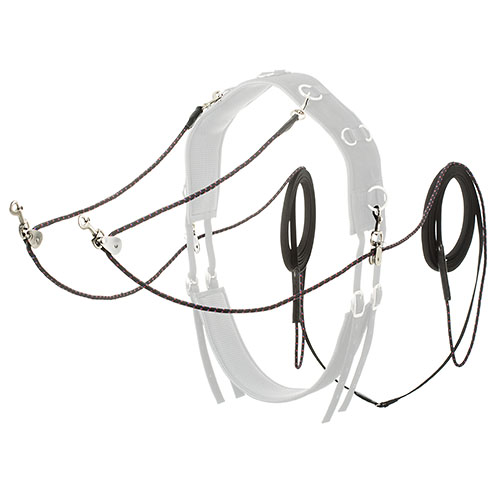 Arnês branco com correias castanhas e anzóis de metal