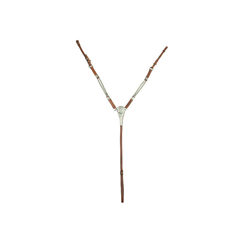 Colete de cavalo em couro castanho com detalhes metálicos prateados