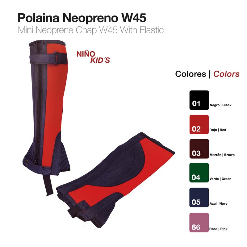 Polaina Neopreno W45 para crianças em vermelho com detalhes pretos