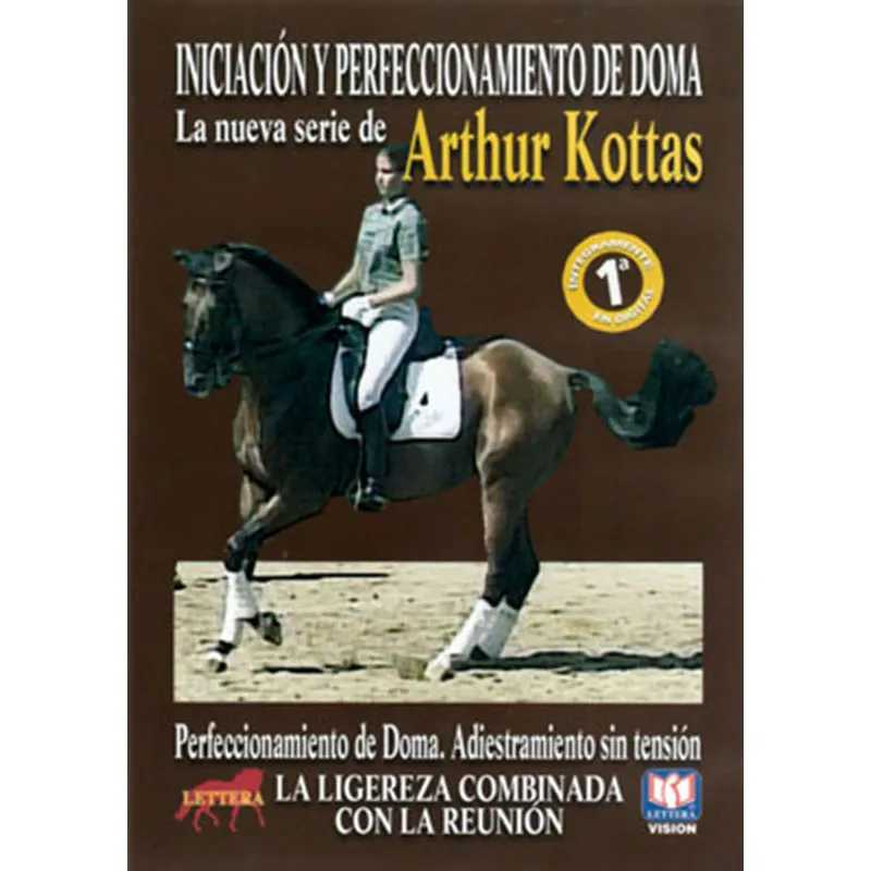 Livro sobre doma com cavalo castanho e cavaleiro em uniforme cinza e branco