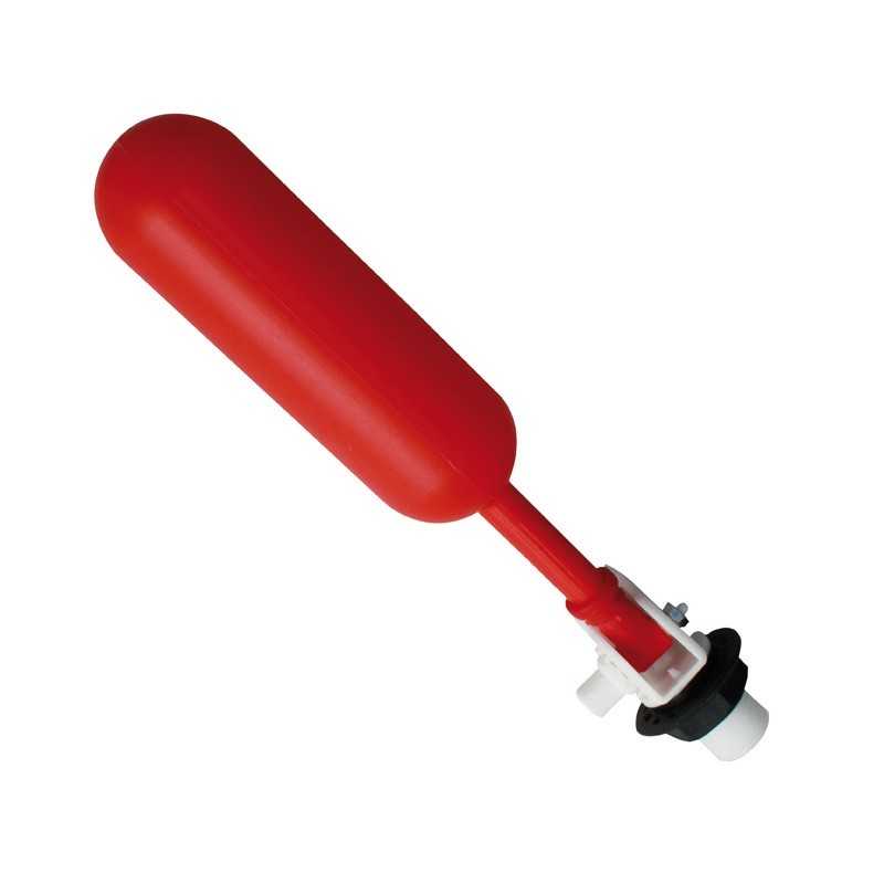 Flutuador vermelho cilíndrico com peça branca e preta