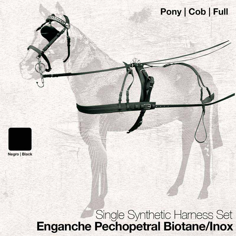 Conjunto de arreio sintético preto para cavalo com enganche pechopetral Biotane/Inox