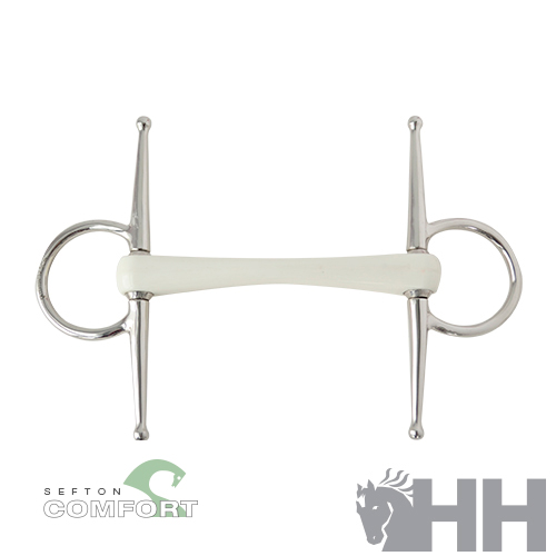 Freio de metal com mordida cerâmica branca e argolas de metal prateado