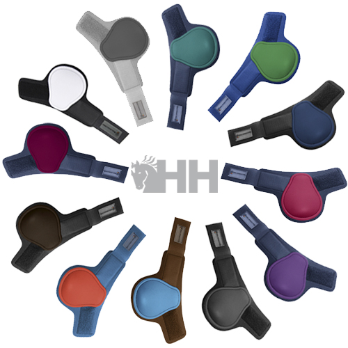 Proteções para jarrete de cavalo em várias cores dispostas em círculo