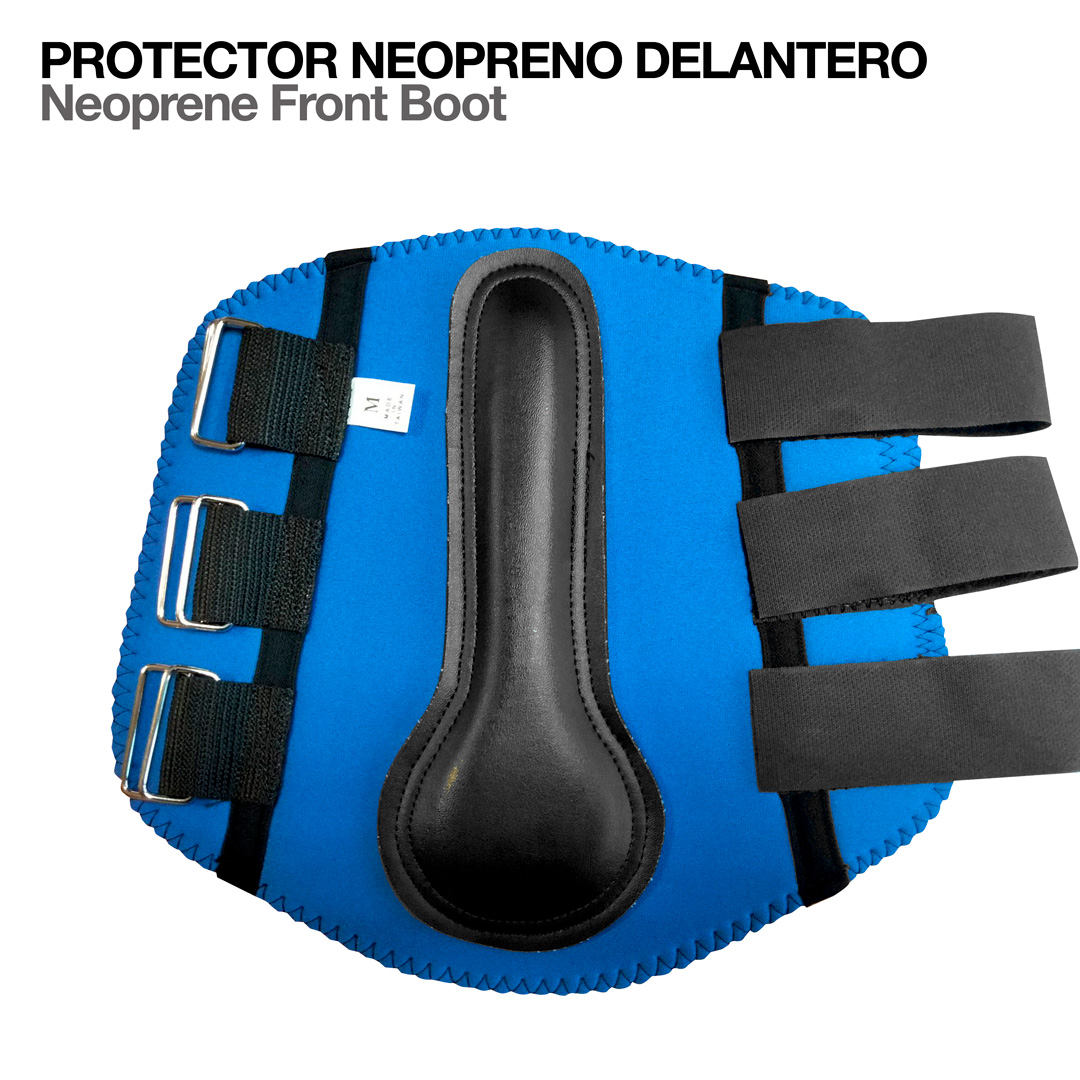 Protector neoprene azul com fivelas metálicas e tiras de velcro pretas