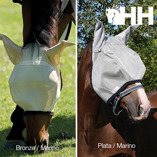 Máscaras protetoras para cavalos em bronze e prata com acabamento preto