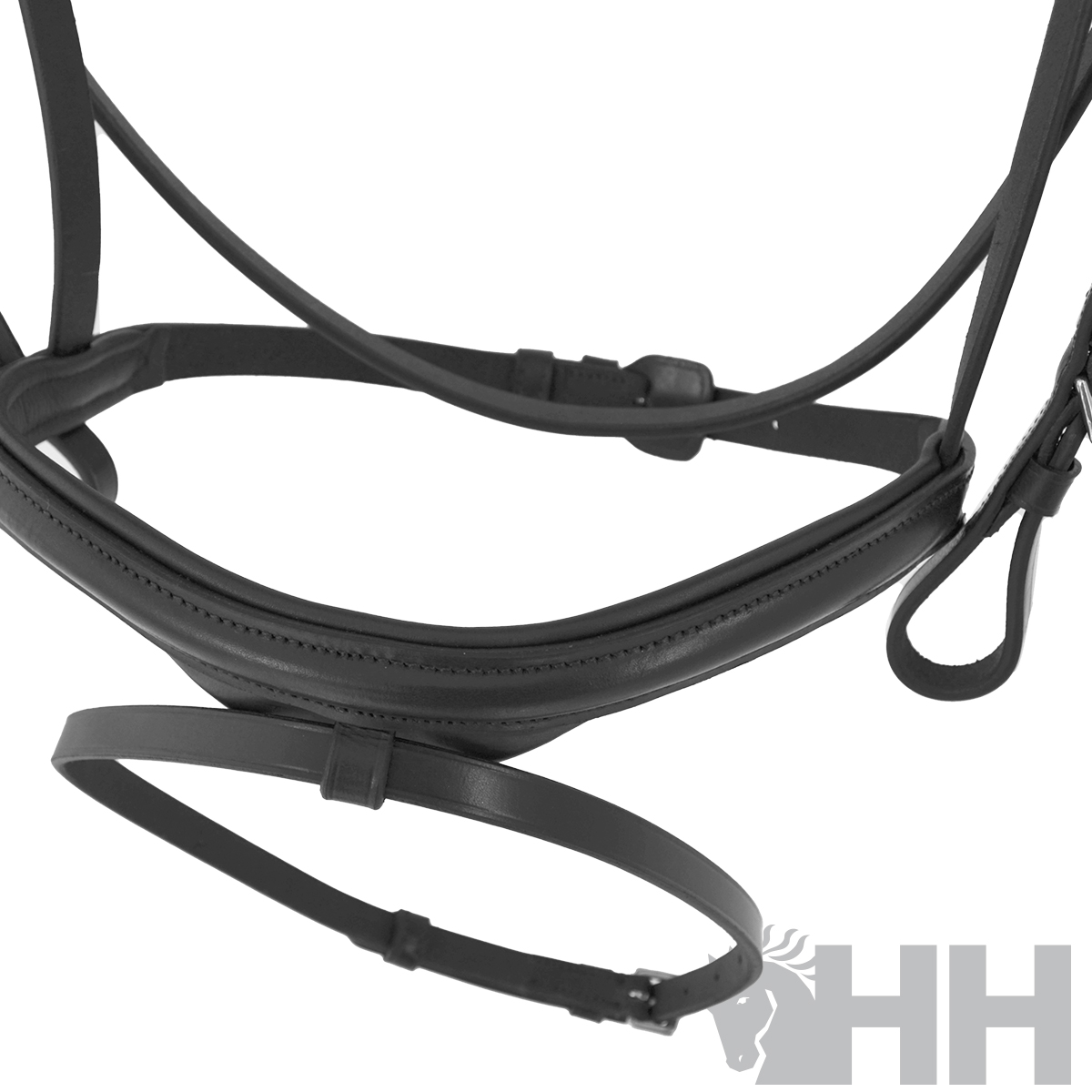 Caveção em couro preto com ajustes e argolas metálicas