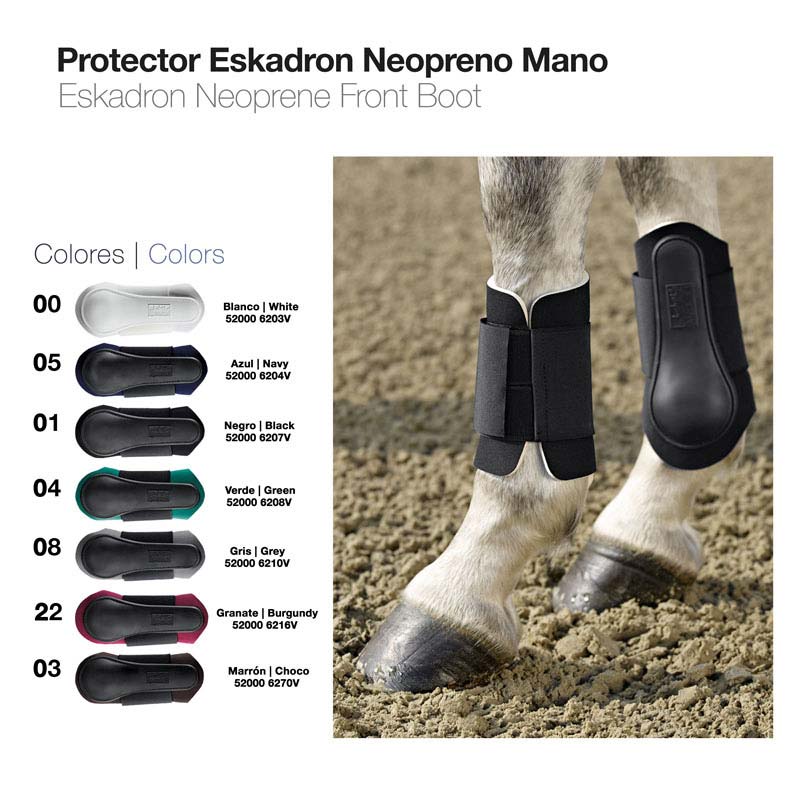 Protetores de neopreno para patas dianteiras de cavalo em várias cores descritas na imagem
