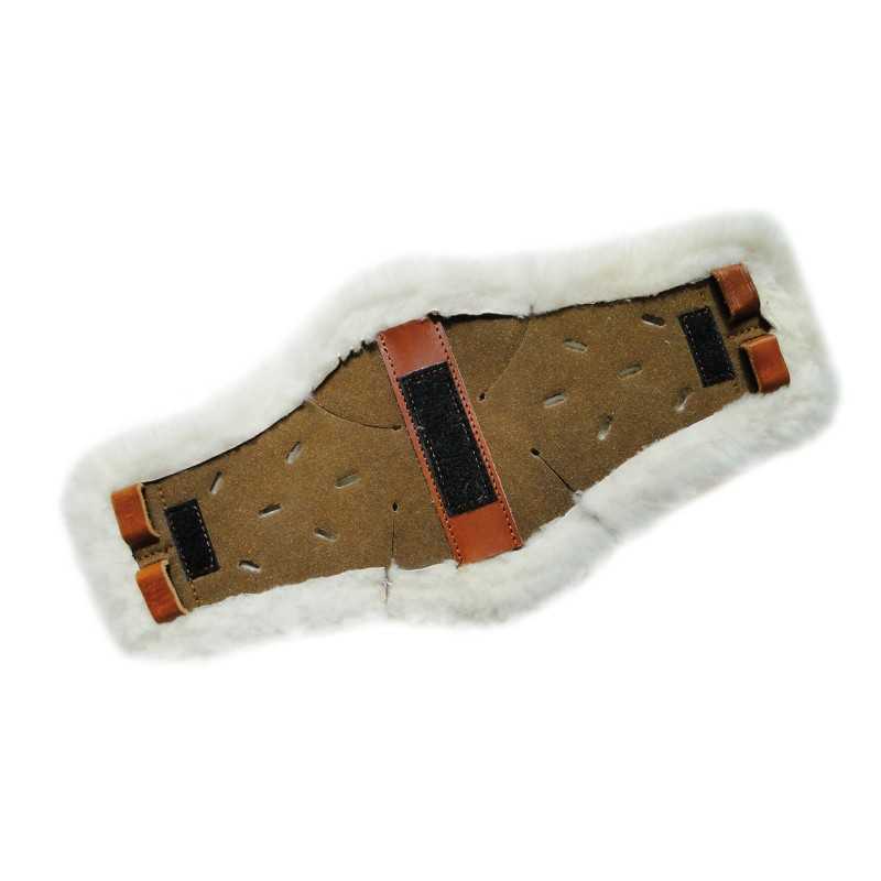 Suporte ou cinta em pele castanha com pêlo branco