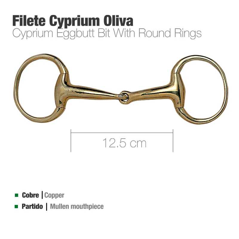 Filete Cyprium Oliva, bocado de cobre com argolas redondas e boca partida.