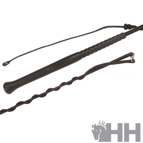 Bastão de equitação preto com cabo trançado e logo HH