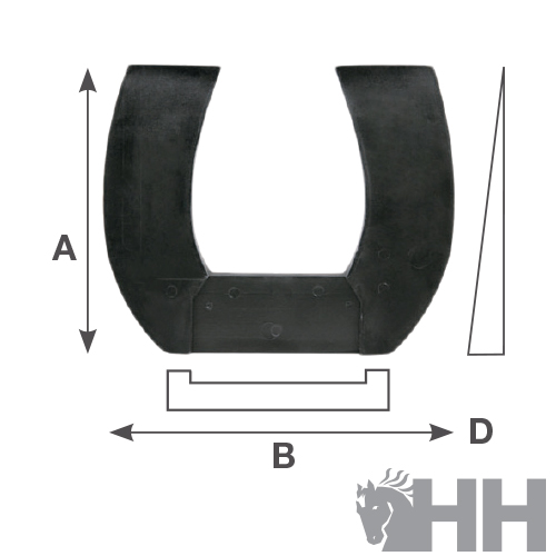 Revestimento preto em U com marca HH e ícones de medidas