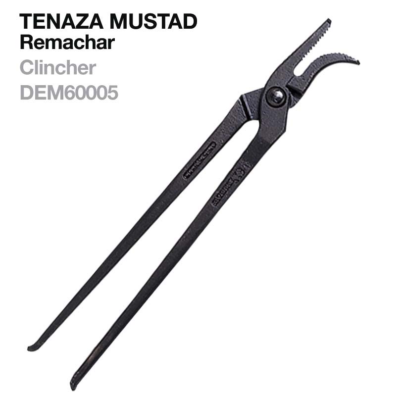 Tenaza Mustad para remachar preta com texto em fundo branco