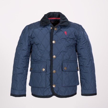 Casaco matelassado azul escuro com botões metálicos