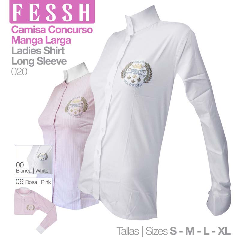 Camisa de senhora branca e rosa FESSH de manga comprida com bordado floral